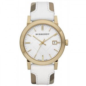 BURBERRY BU9110 White Leather House Check Wristwatch for Women