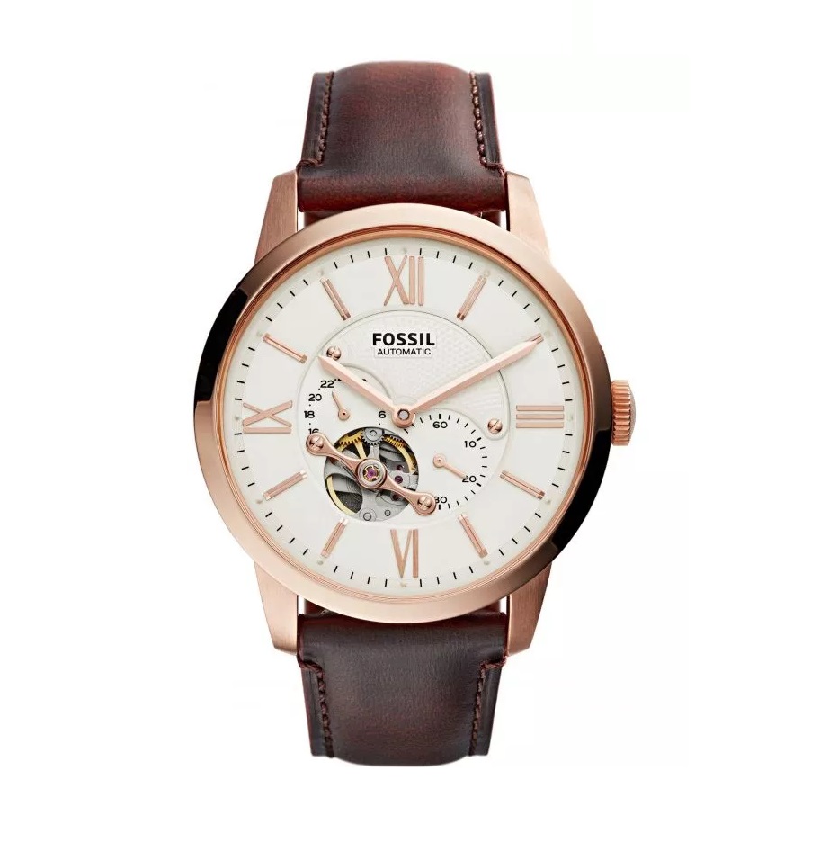 Fossil ME3105 Townsman Automatic Brown Leather strap white dial Watch
