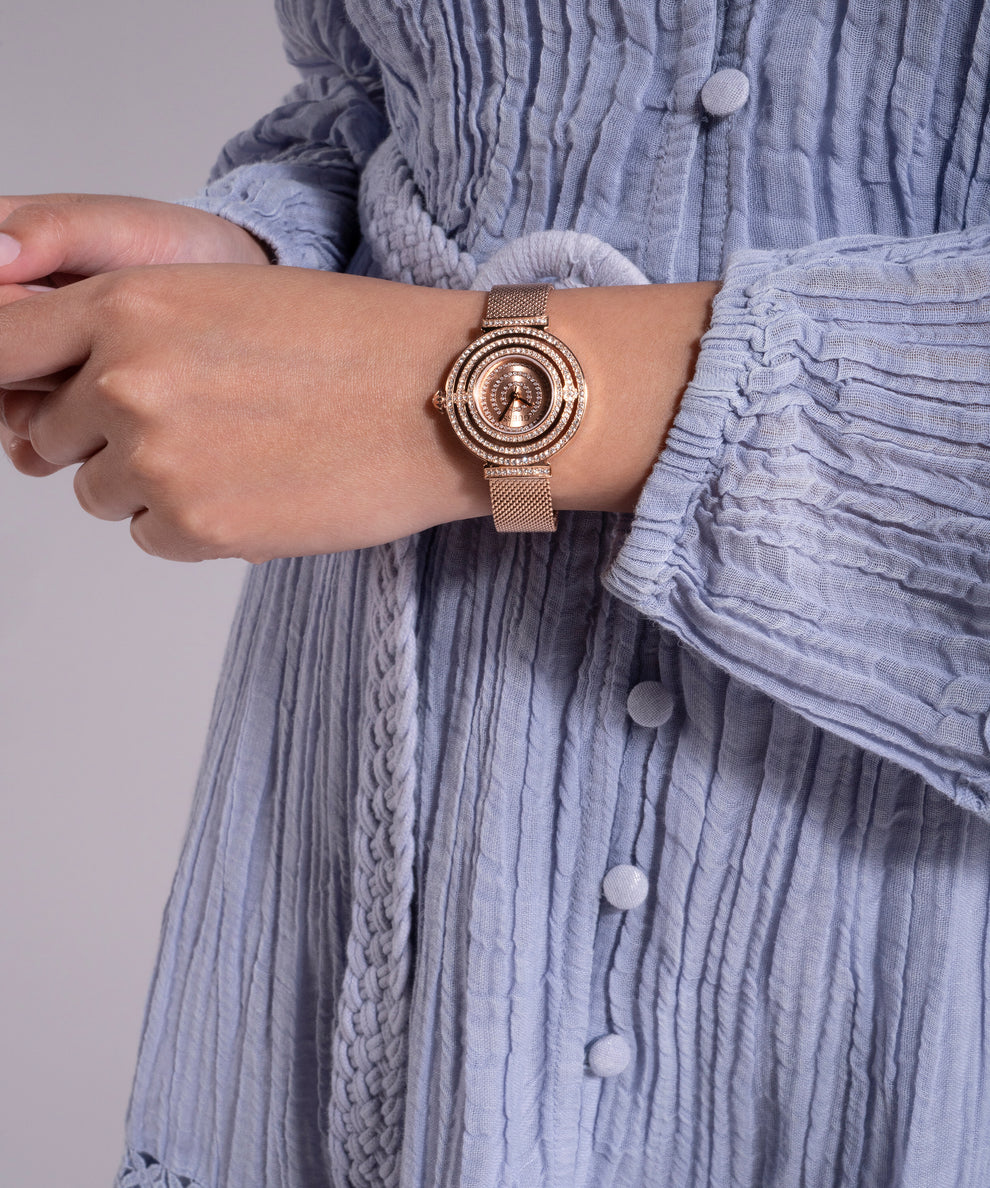 GUESS GW0550L3 Rose Gold Crystal Dial Steel Mesh Watch - Image 2