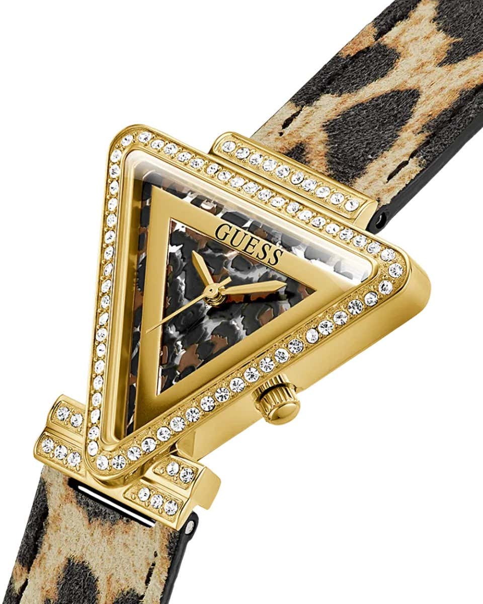 GUESS GW0504L3 Golden-Tone Triangle leather strap leopard print Watch - Image 4
