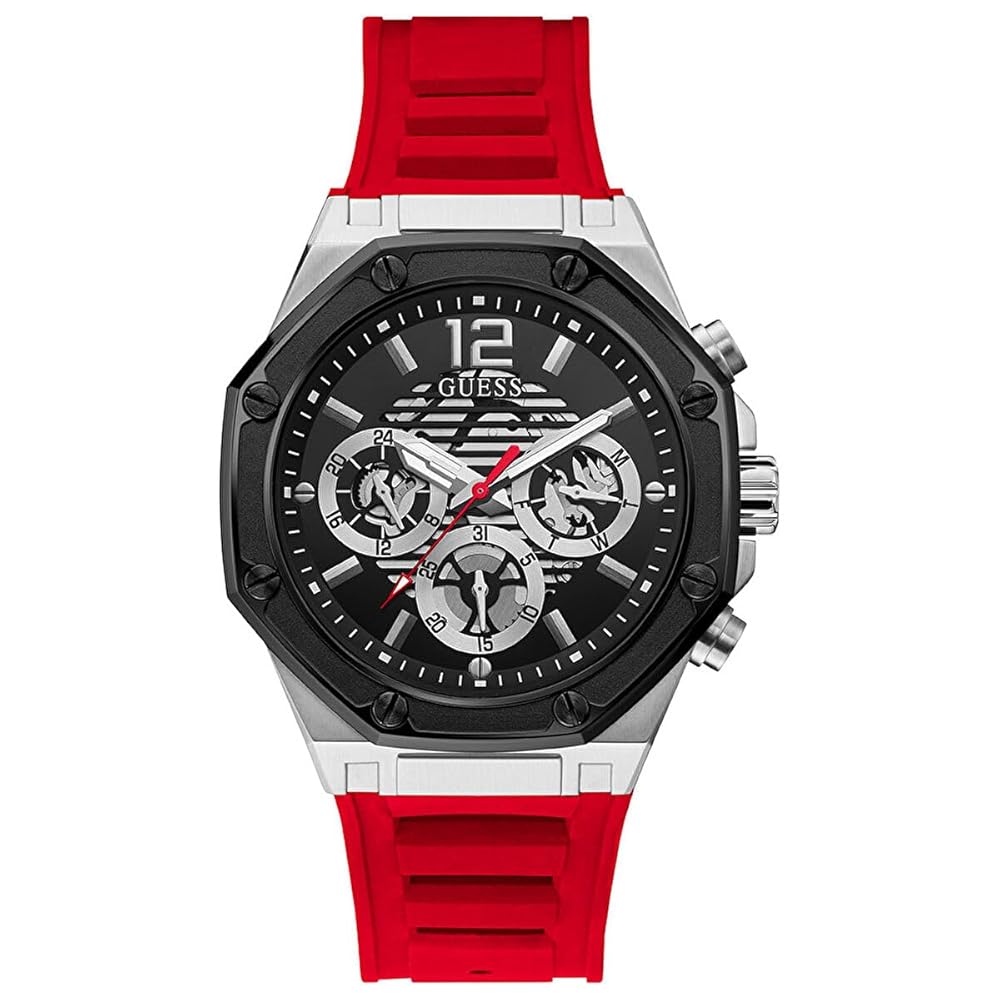 GUESS GW0263G3 Men's Sport Multifunction 44mm Stainless Steel Quartz Watch with Silicone Strap