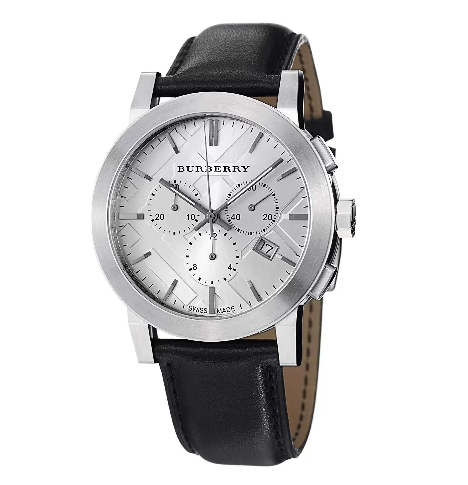 Burberry BU9355 Silver Dial Chronograph Black Leather Men’s Watch