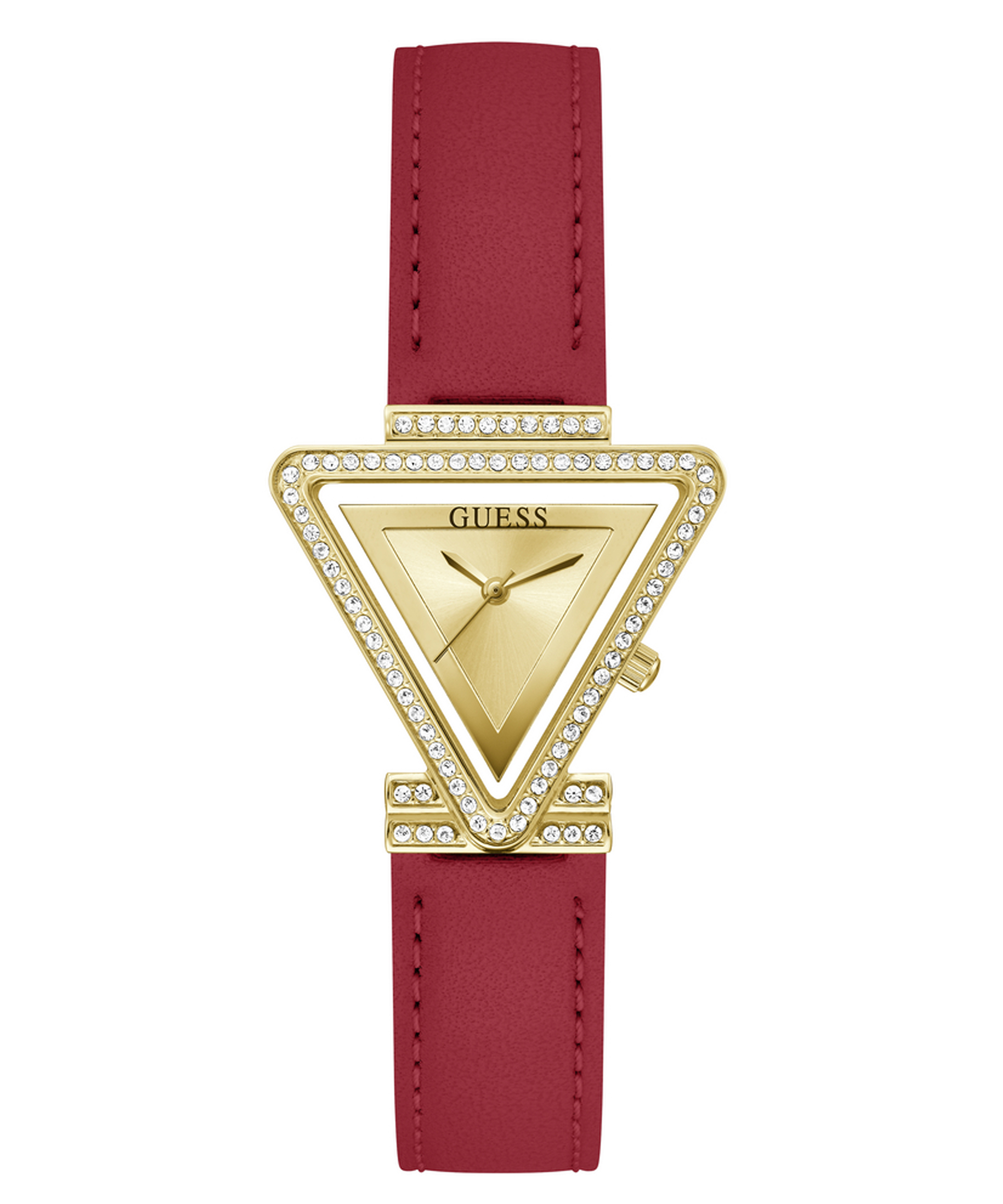 GUESS GW0504L2 Golden-Tone Triangle red leather strap Analog Watch