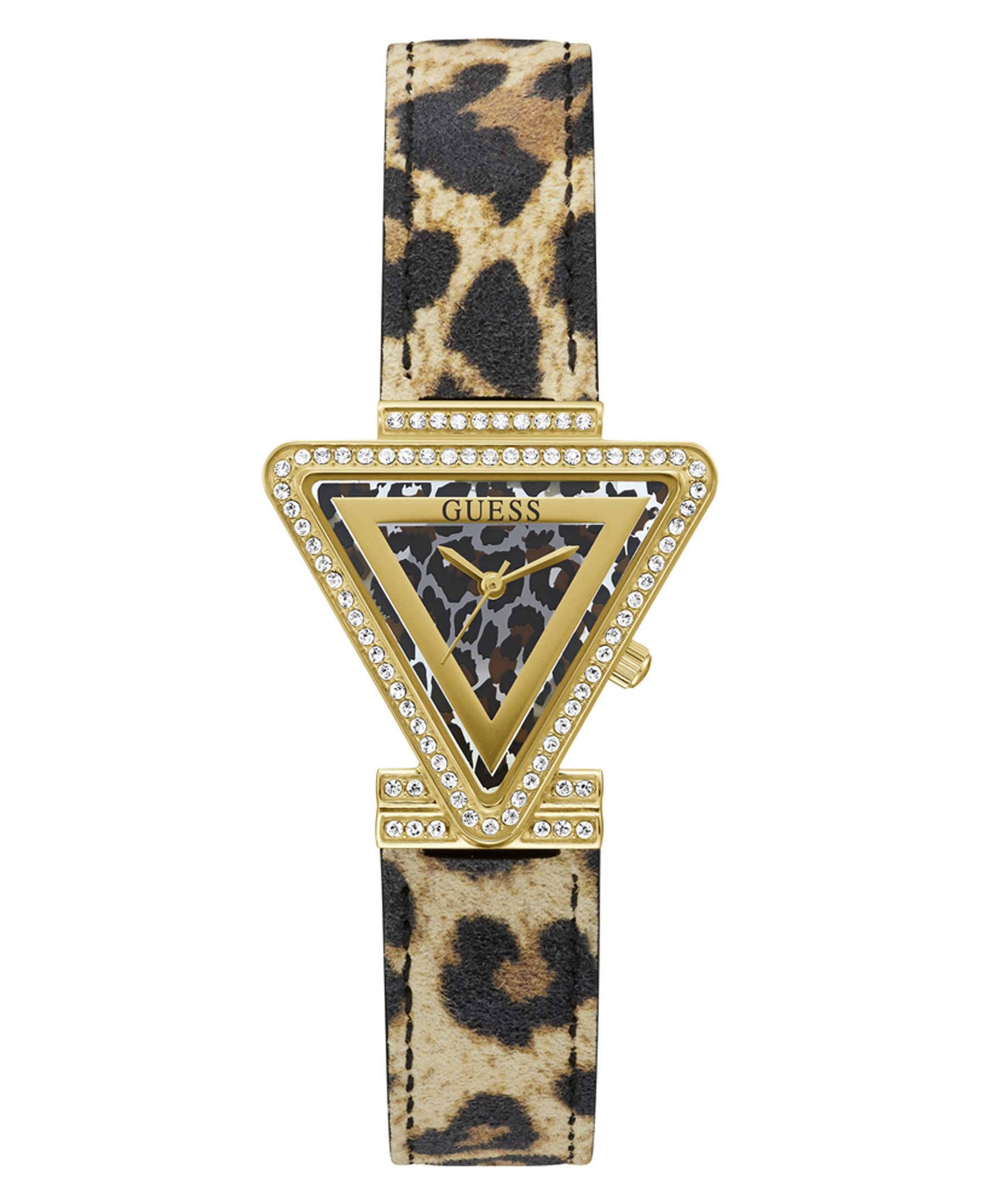 GUESS GW0504L3 Golden-Tone Triangle leather strap leopard print Watch