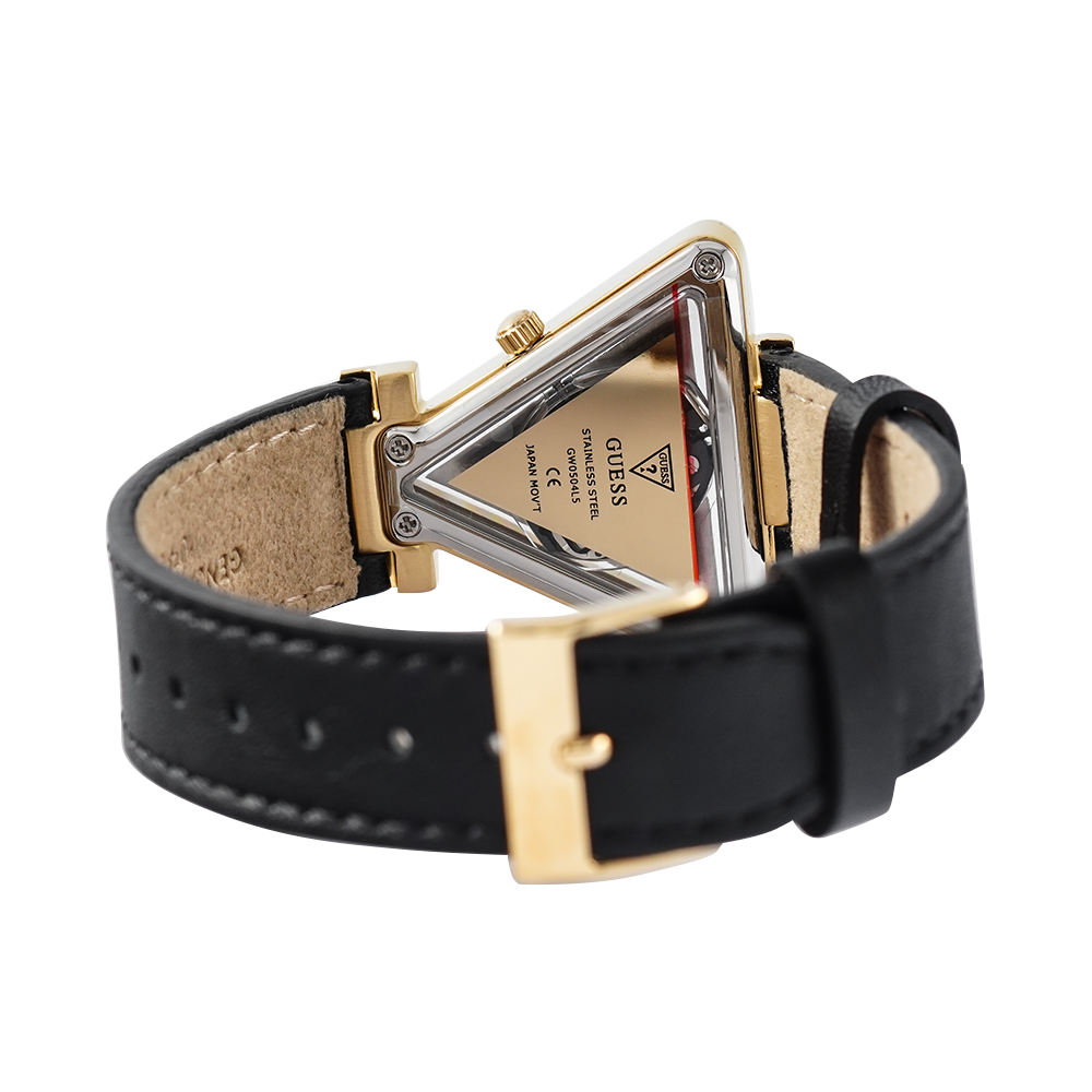 GUESS GW0504L5 Golden-Tone Triangle black leather strap Analog Watch - Image 5
