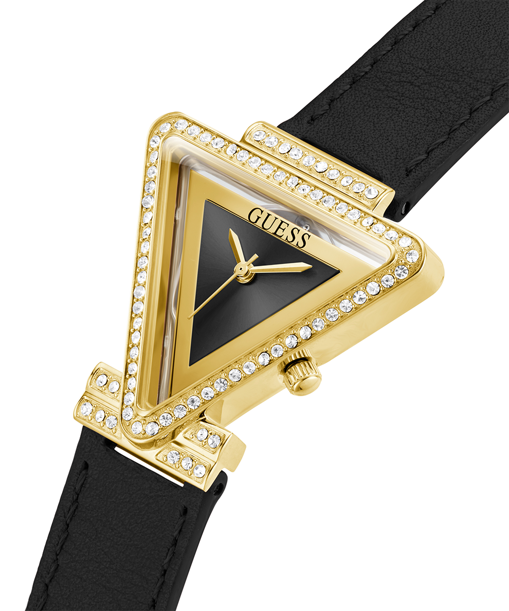 GUESS GW0504L5 Golden-Tone Triangle black leather strap Analog Watch - Image 2