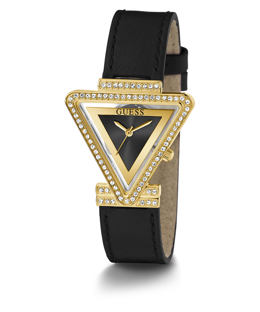 GUESS GW0504L5 Golden-Tone Triangle black leather strap Analog Watch