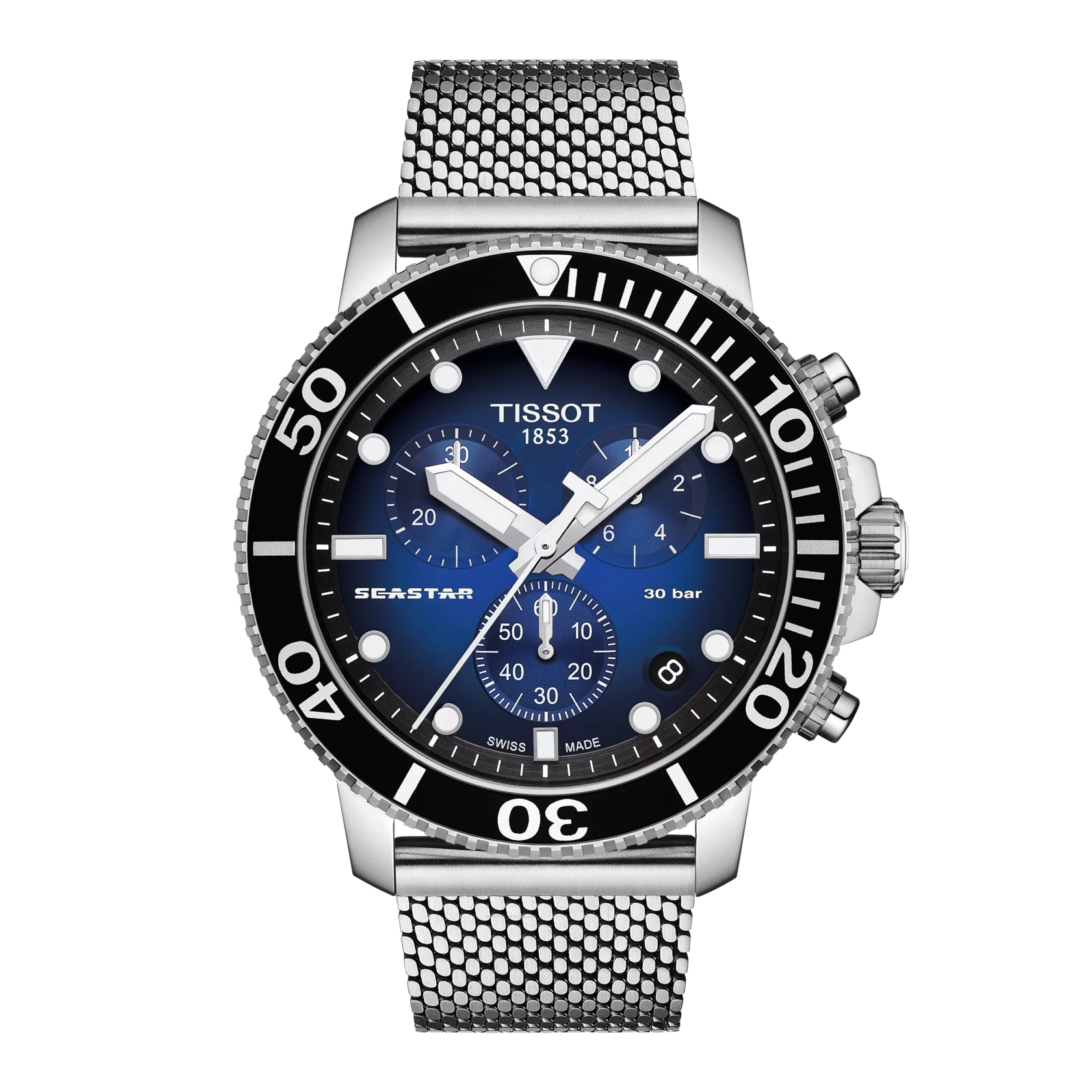 Tissot T120.417.11.041.02 Seastar 1000 Chronograph Blue dial watch for man mesh strap