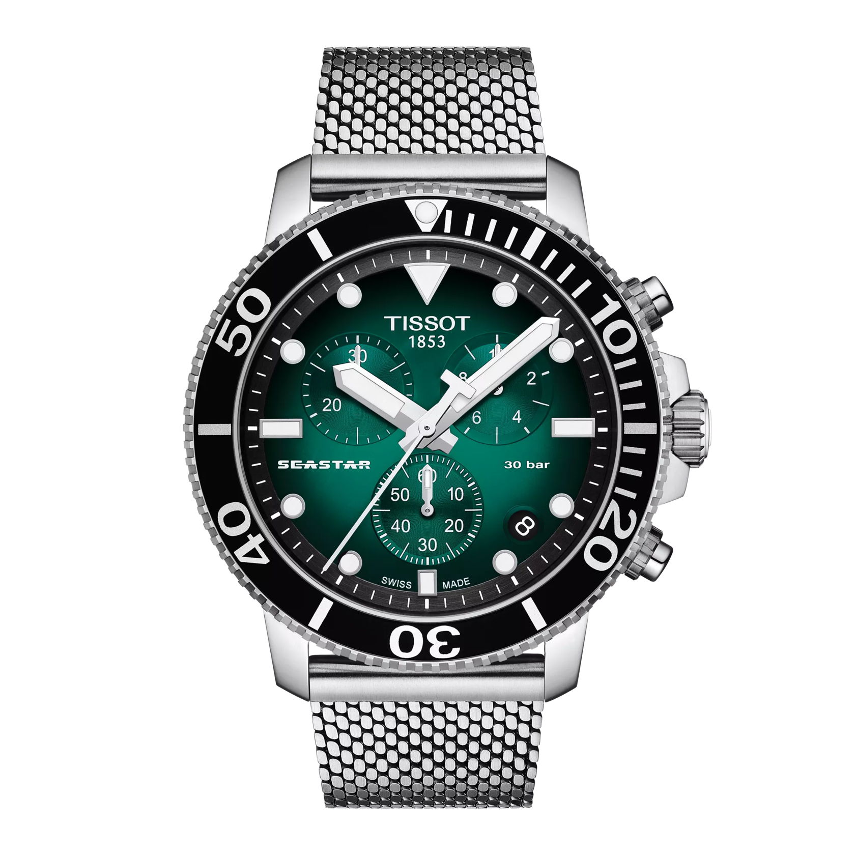 Tissot T120.417.11.091.00 Seastar 1000 Quartz chronograph green dial stainless steel mesh strap