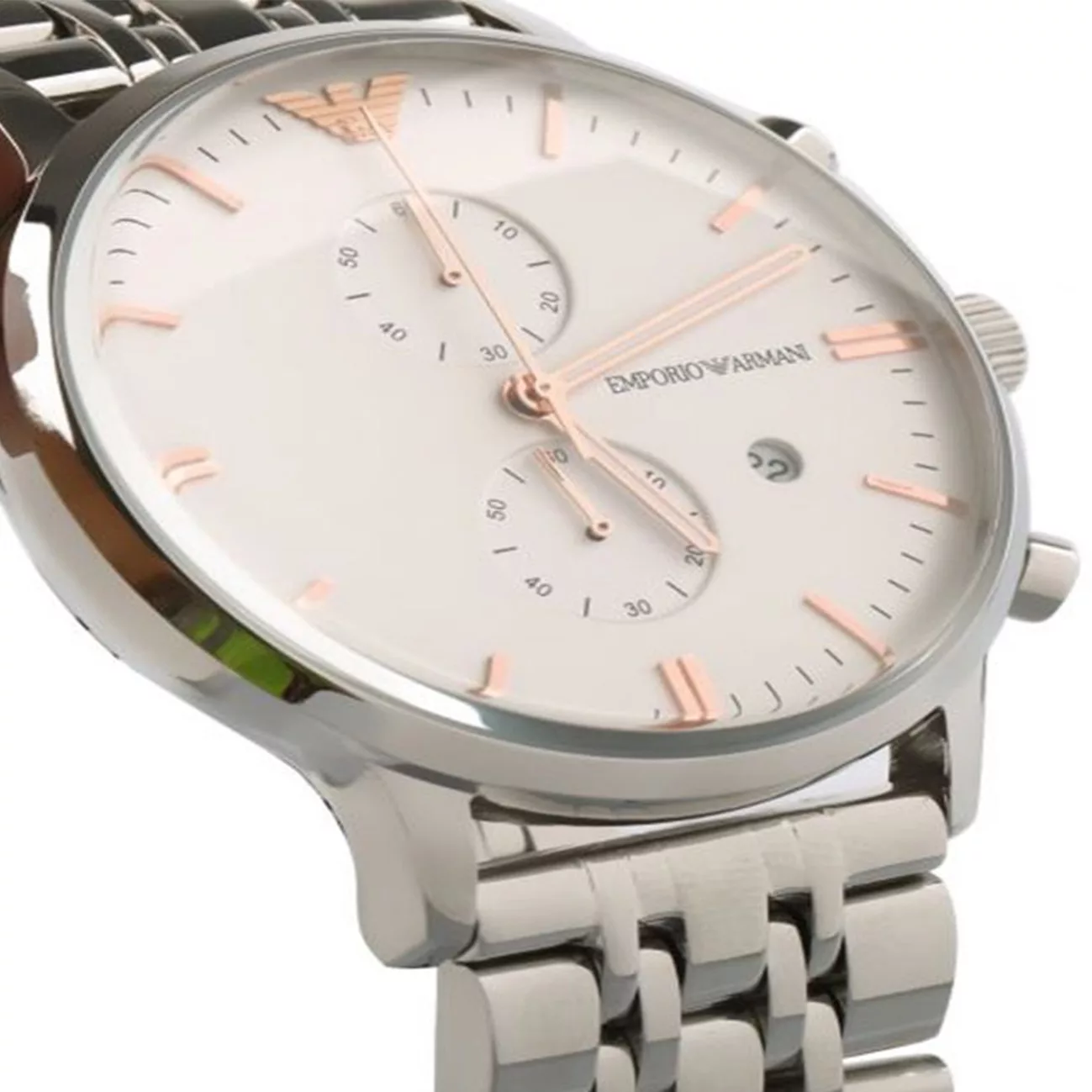 Emporio Armani AR1933 Silver Rose Gold Accents Chronograph