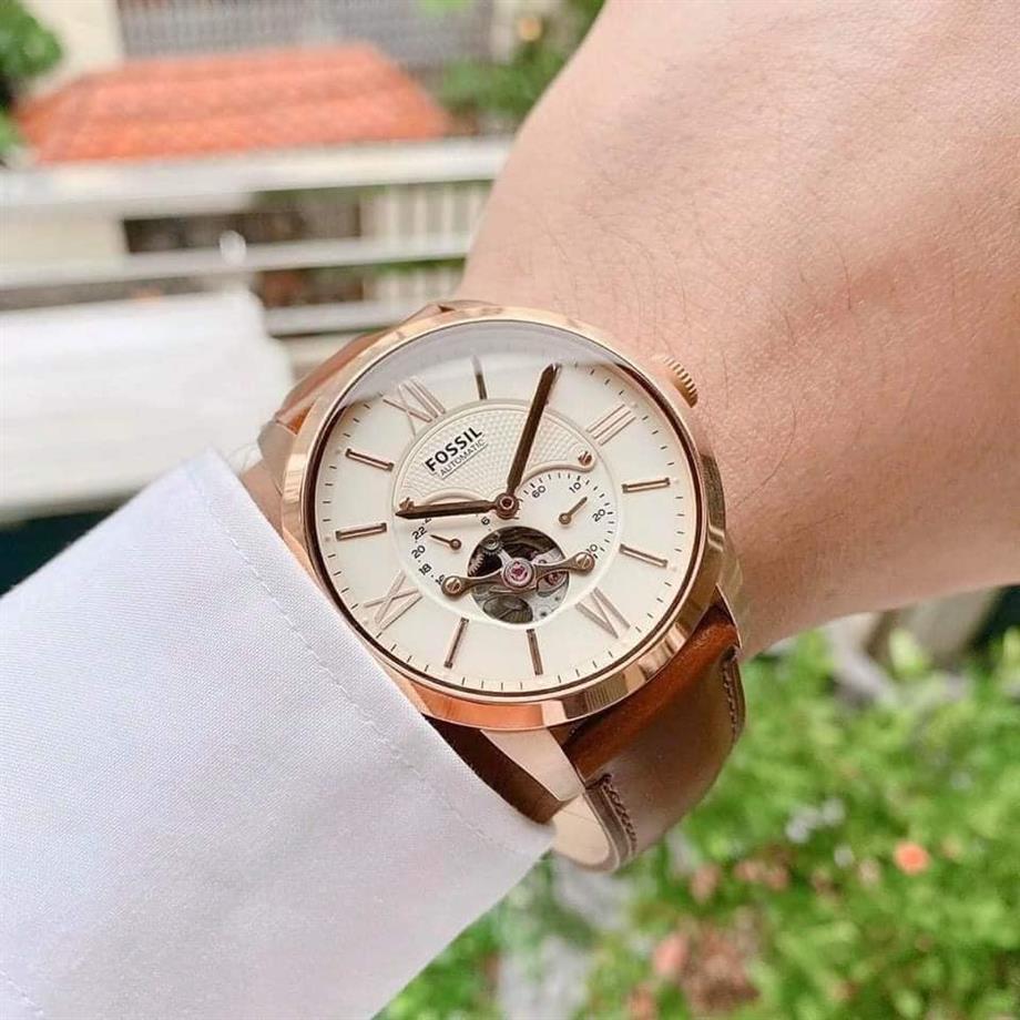 Fossil ME3105 Townsman Automatic Brown Leather strap white dial Watch - Image 4