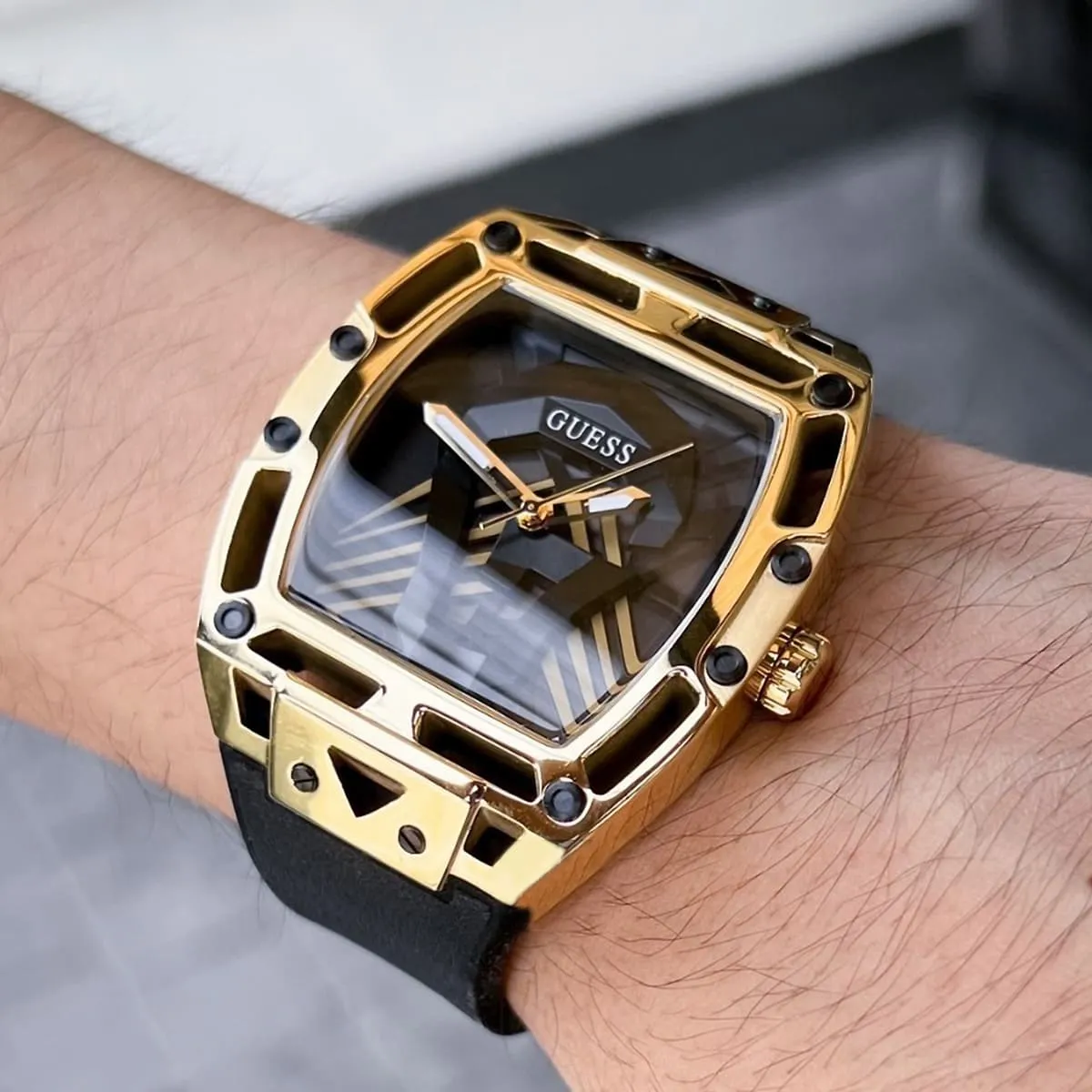 GUESS GW0500G1 Men's Gold-Tone and Black Analog Cutout Watch - Image 2