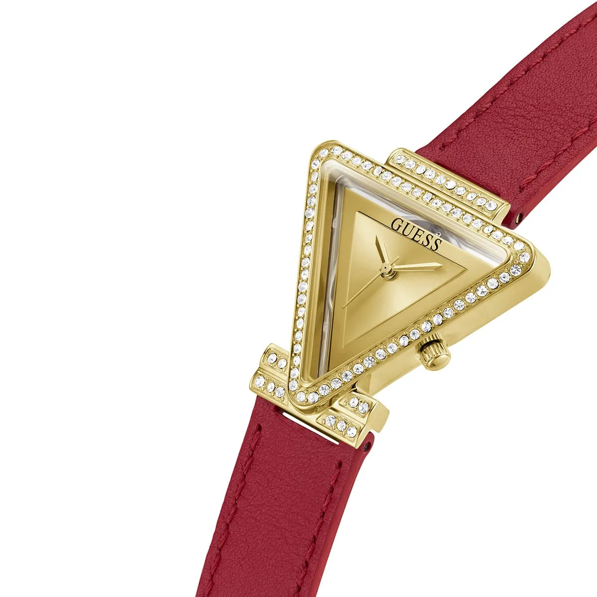 GUESS GW0504L2 Golden-Tone Triangle red leather strap Analog Watch - Image 2