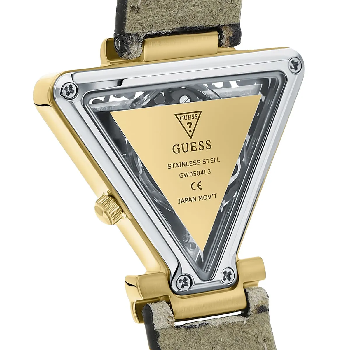 GUESS GW0504L3 Golden-Tone Triangle leather strap leopard print Watch - Image 2