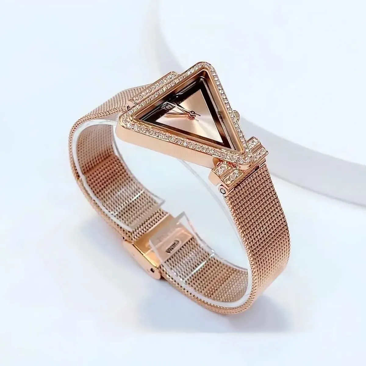 GUESS GW0508L3 Rose Gold-Tone Triangle Mesh strap Analog Watch - Image 4